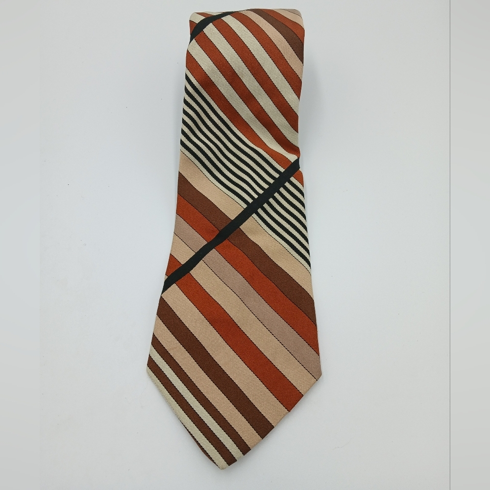 Johnny Carson Men's Striped  Tie in Brown & Tan
